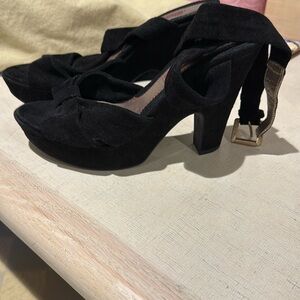 black suede platform ankle strap